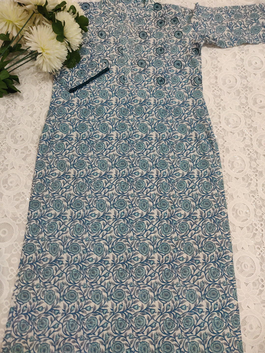 Blue Printed Cotton Kurta