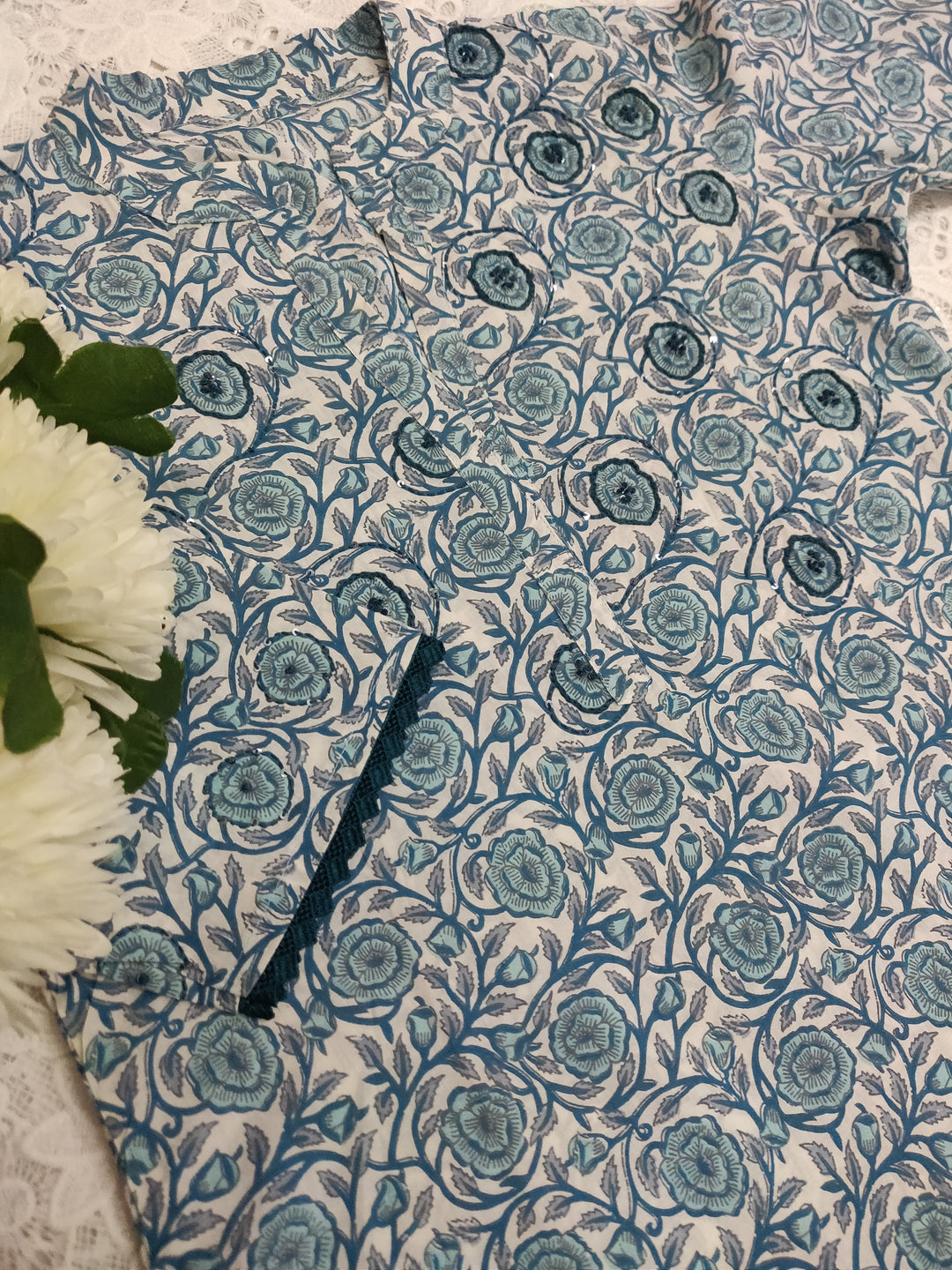 Blue Printed Cotton Kurta