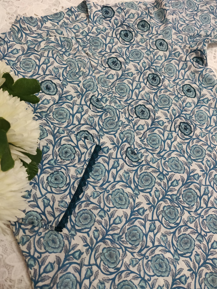Blue Printed Cotton Kurta