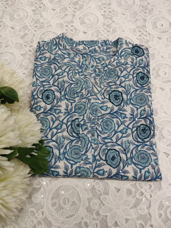 Blue Printed Cotton Kurta