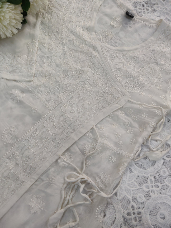 White Georgette Chikankari Agrakha Kurta