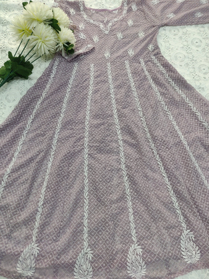 Lavender Georgette Chikankari Anarkali kurta