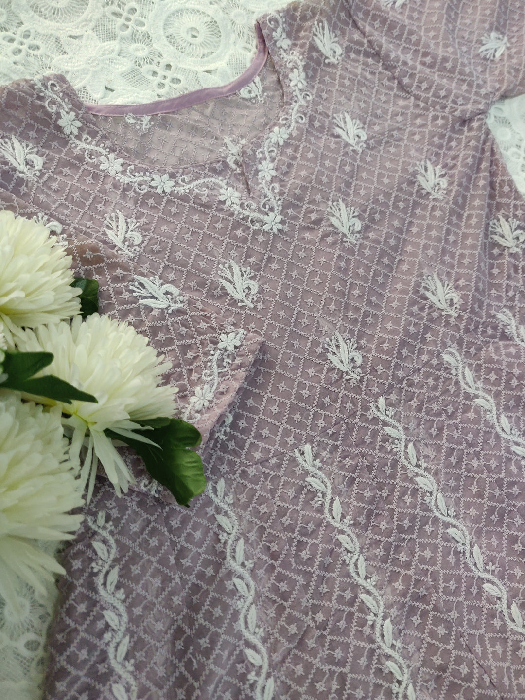 Lavender Georgette Chikankari Anarkali kurta