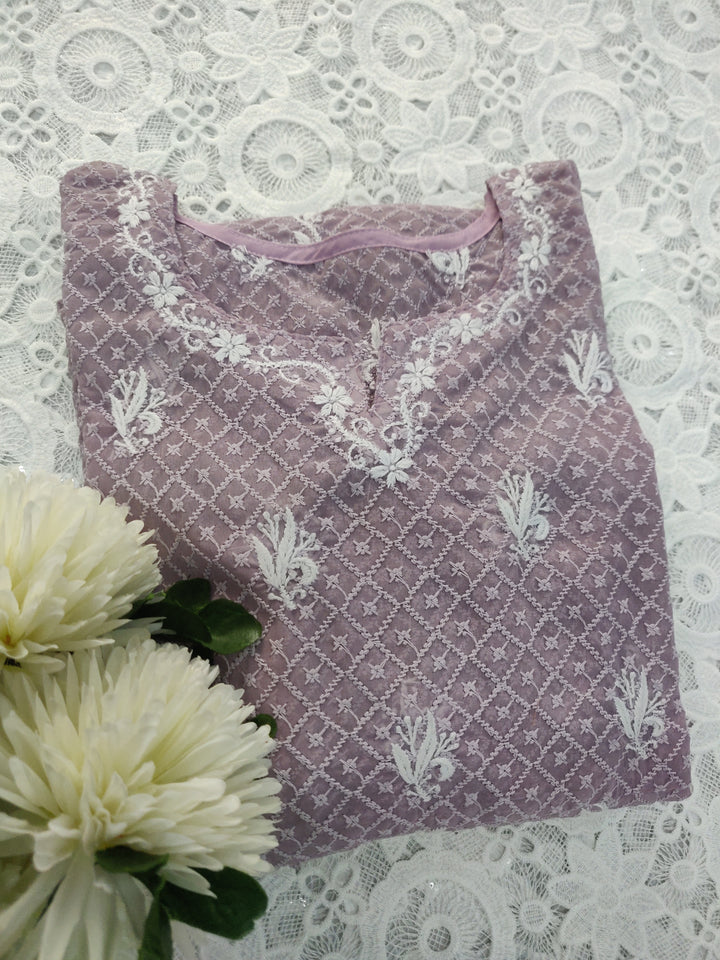 Lavender Georgette Chikankari Anarkali kurta