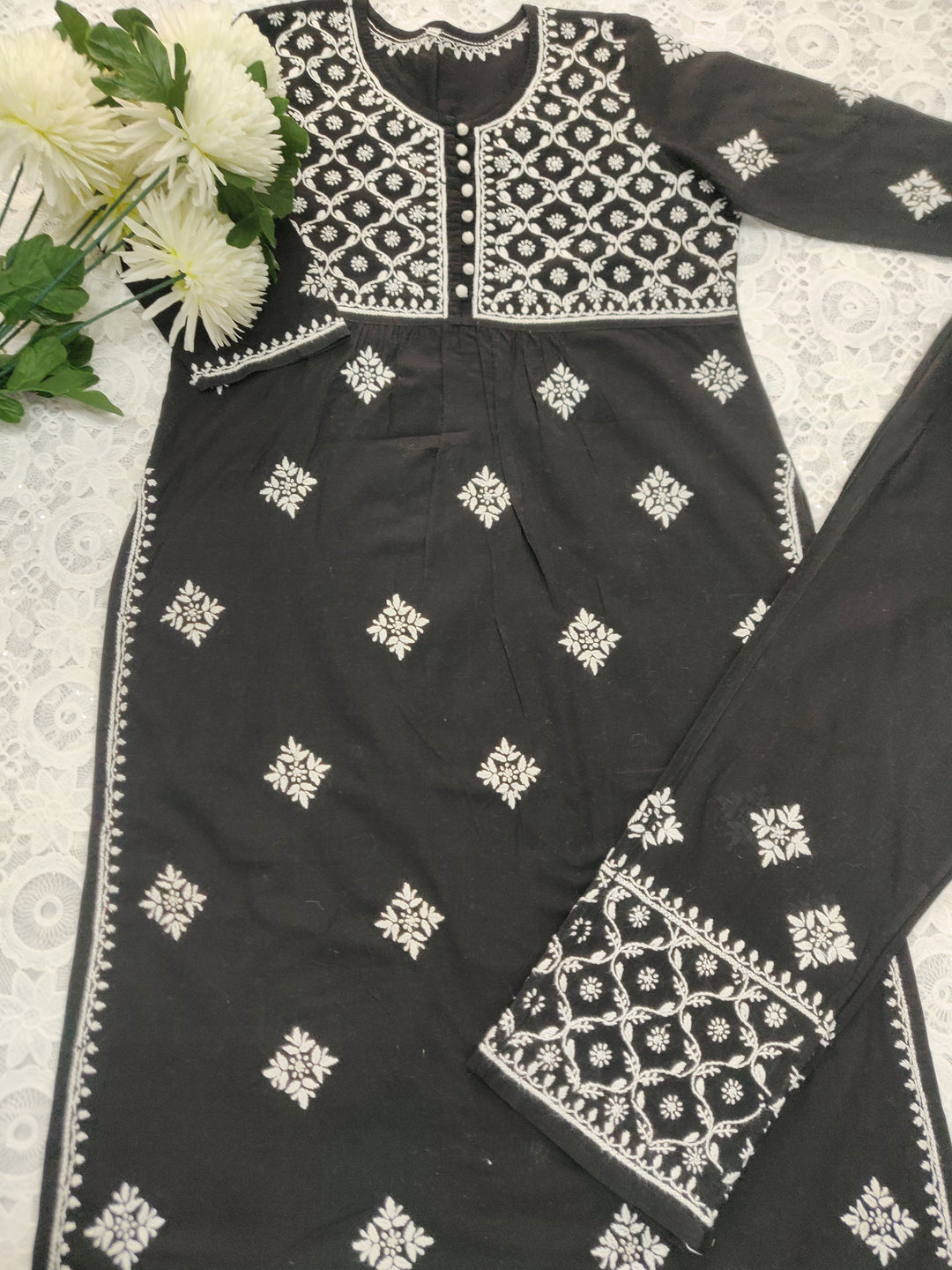 Black Cotton Chikankari Set