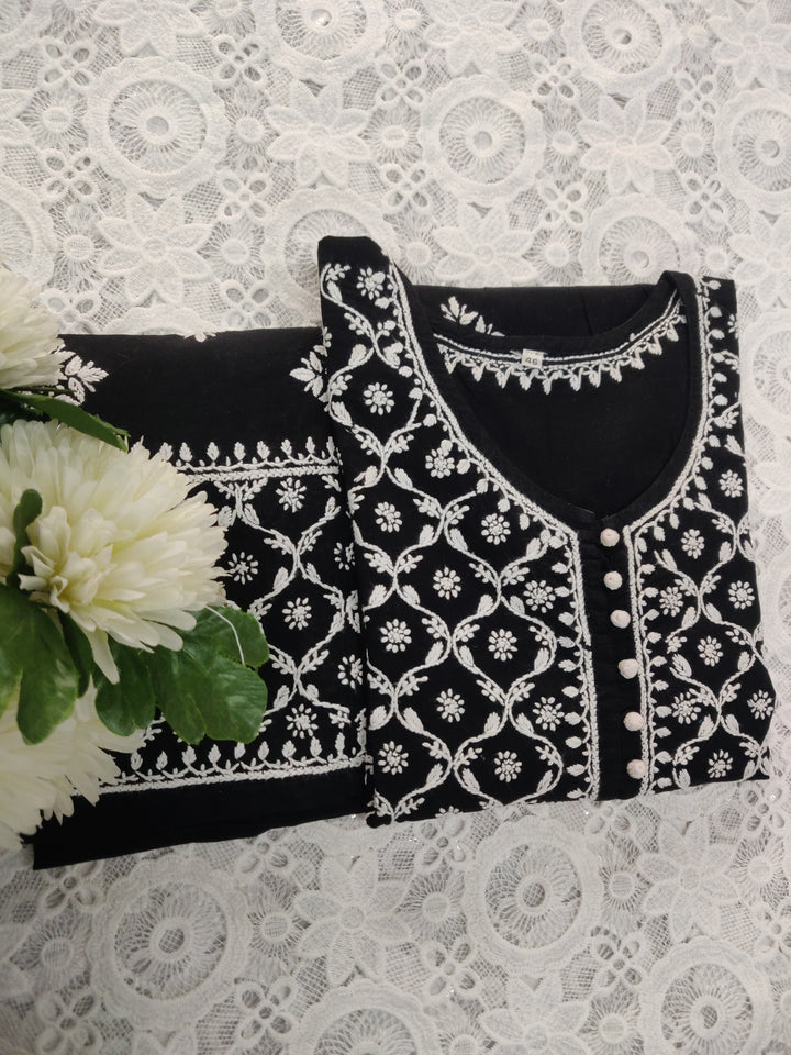 Black Cotton Chikankari Set
