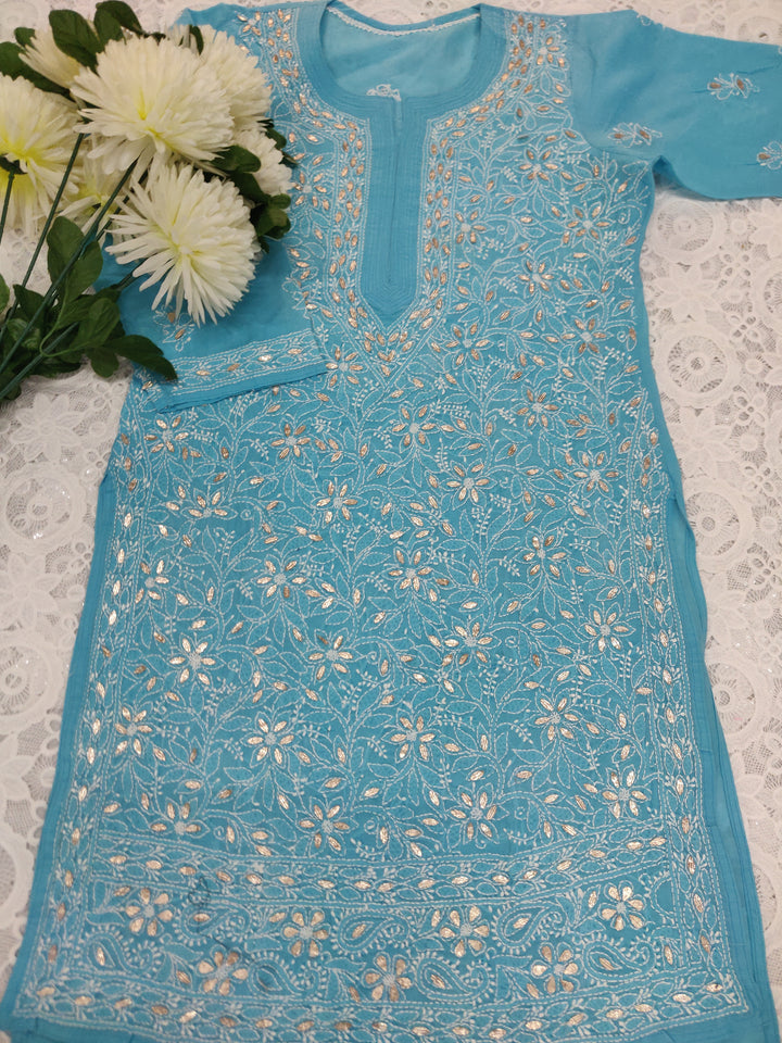 Sky blue Cotton Chikankari kurta