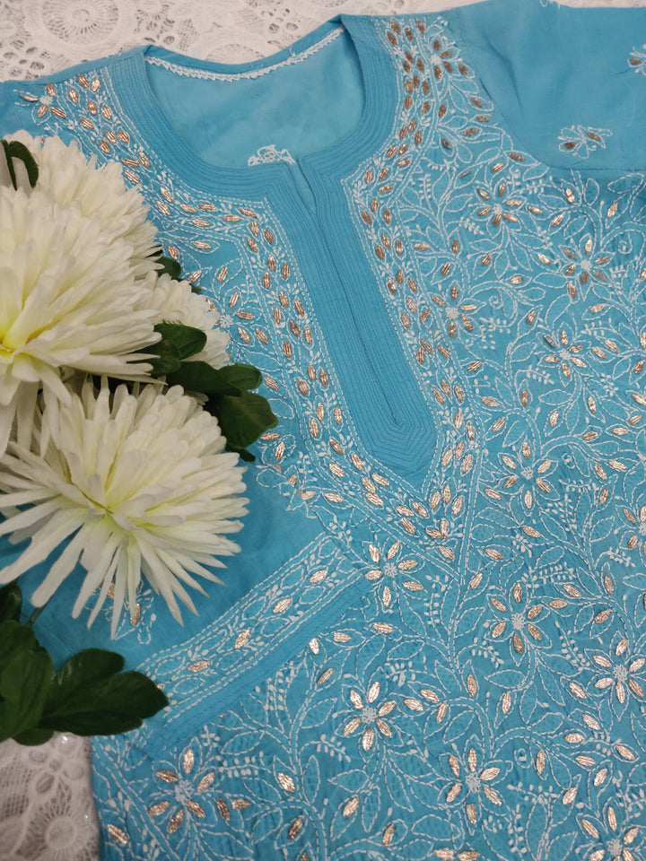 Sky blue Cotton Chikankari kurta