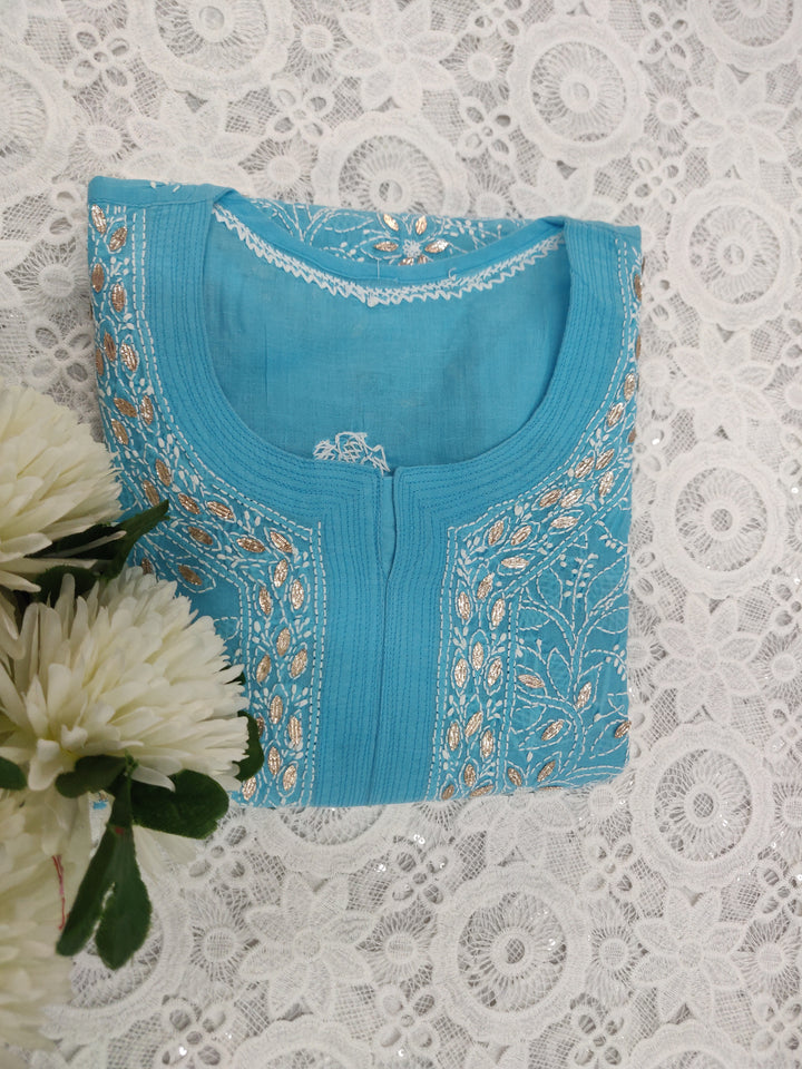 Sky blue Cotton Chikankari kurta