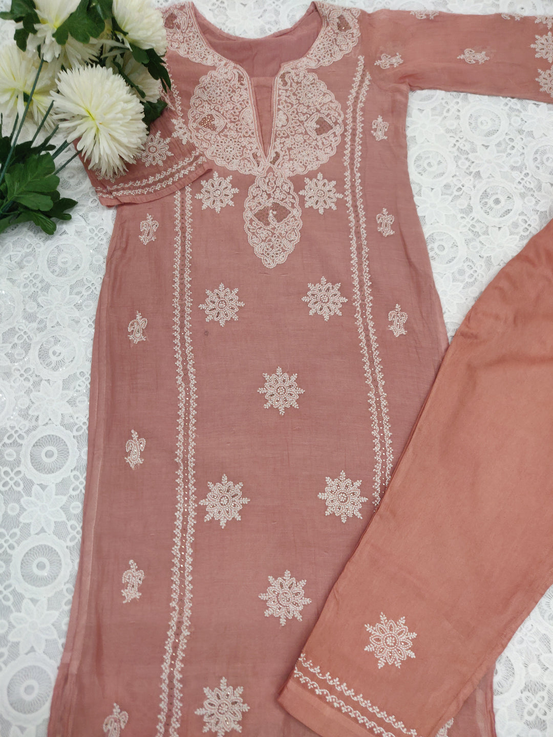 Light Brown Chanderi Chikankari Set