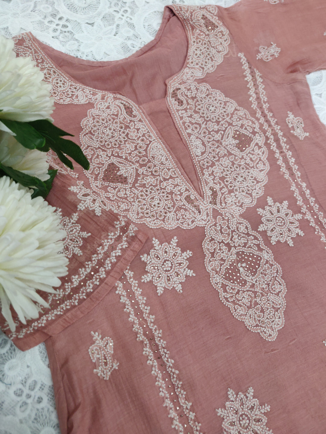 Light Brown Chanderi Chikankari Set