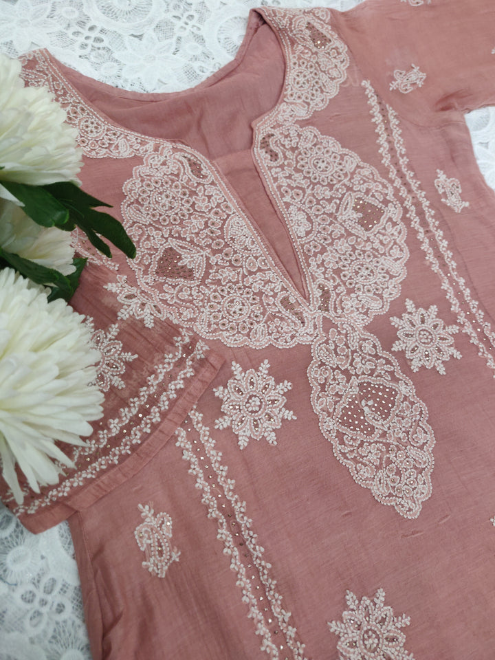 Light Brown Chanderi Chikankari Set