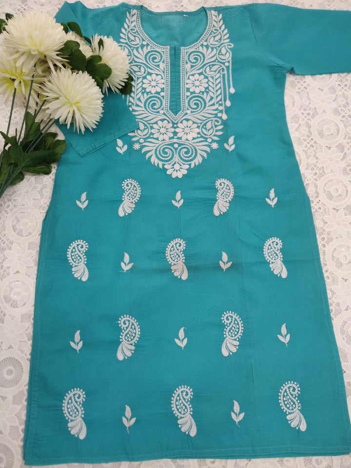 Sea Green Cotton chikankari Kurta
