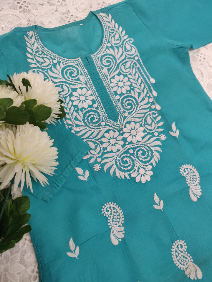 Sea Green Cotton chikankari Kurta