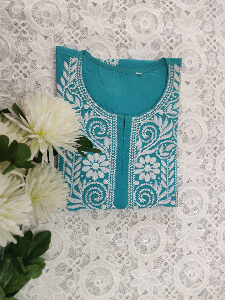 Sea Green Cotton chikankari Kurta
