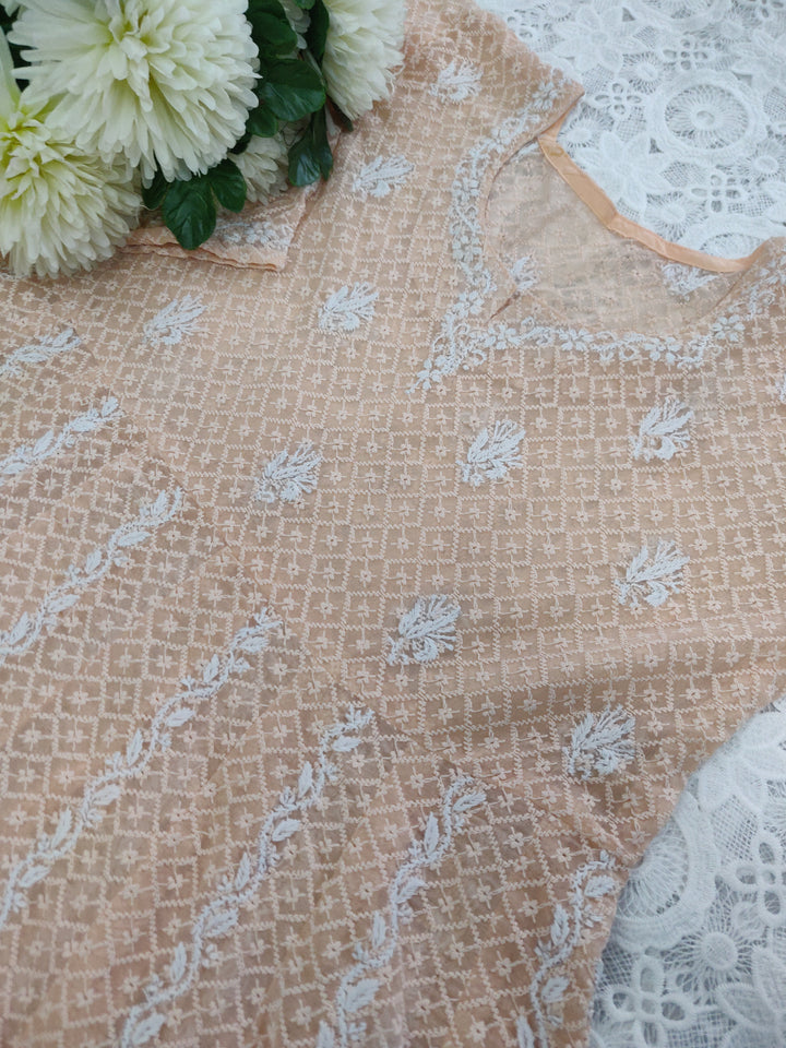 Peach Georgette Chikankari Anarkali kurta
