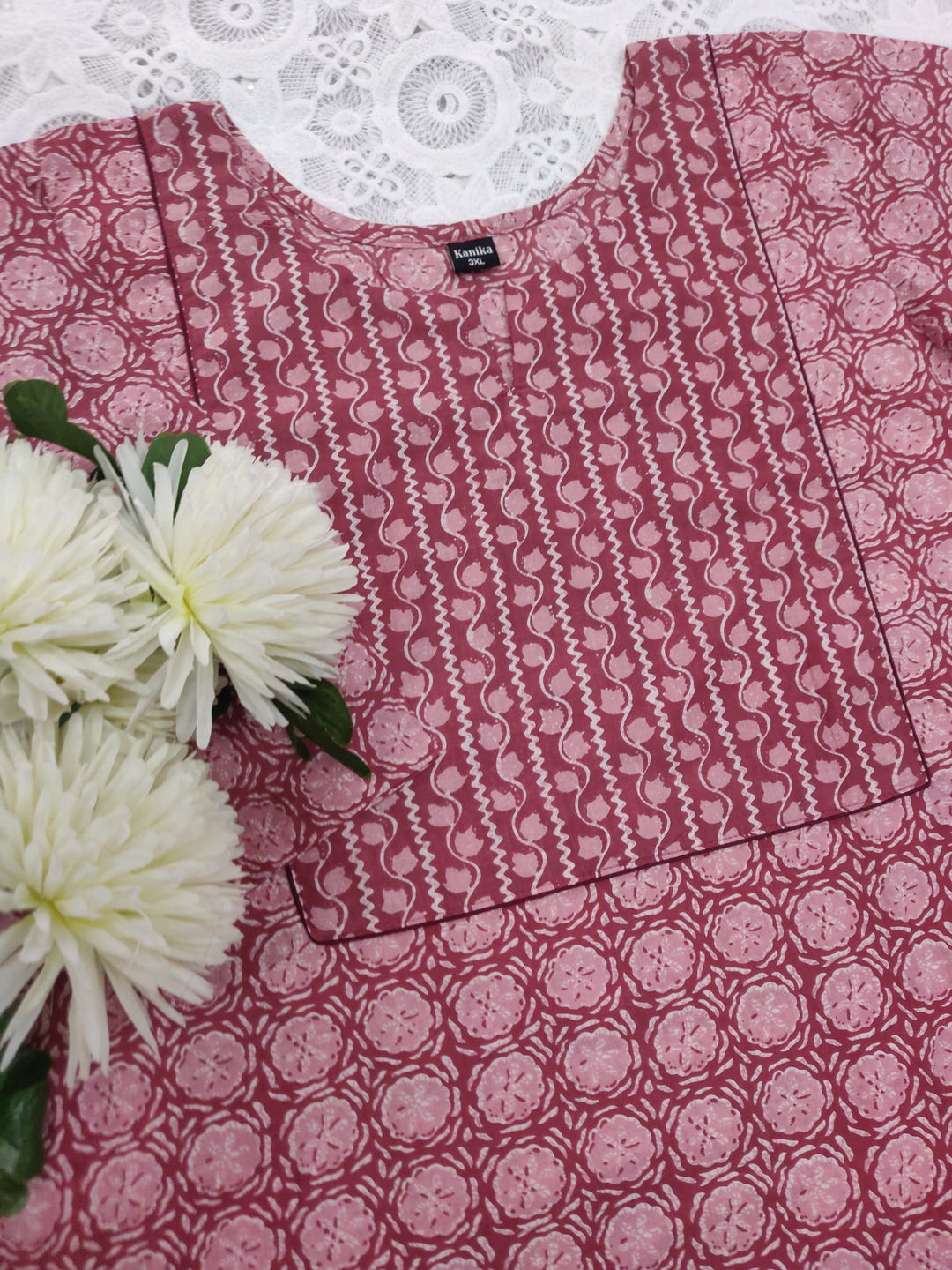 Peach Printed Cotton Short kurta