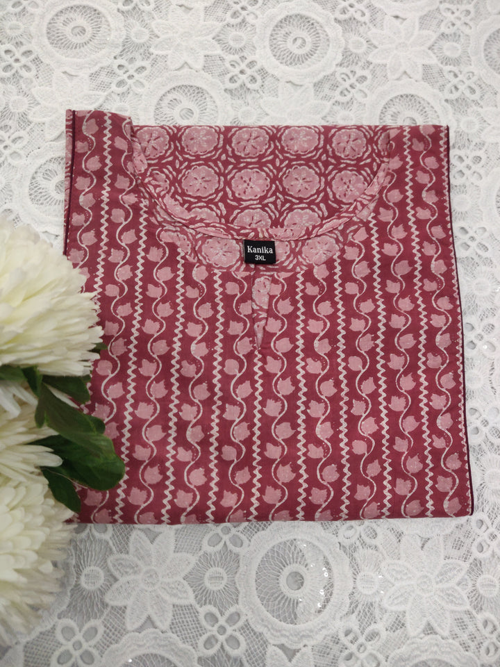 Peach Printed Cotton Short kurta