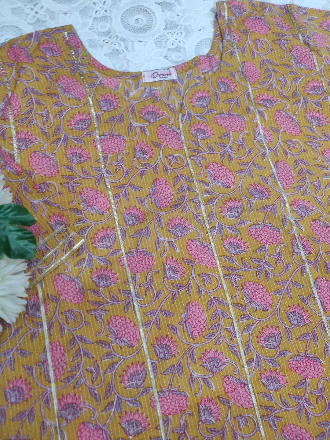 Mustard Printed Cotton kurta