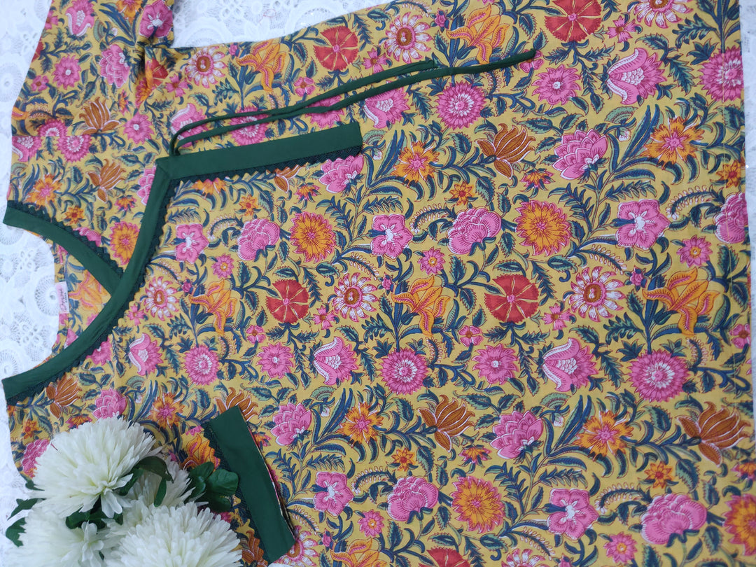 Yellow Printed Cotton Short kurta