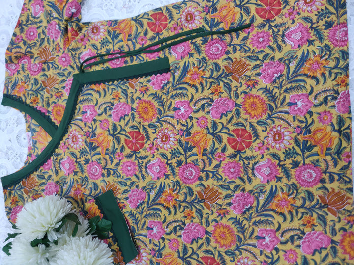 Yellow Printed Cotton Short kurta