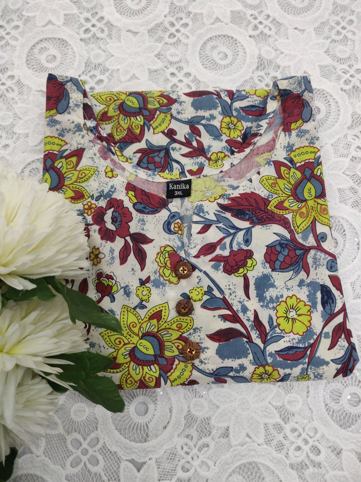 Multi Printed Cotton Short kurta