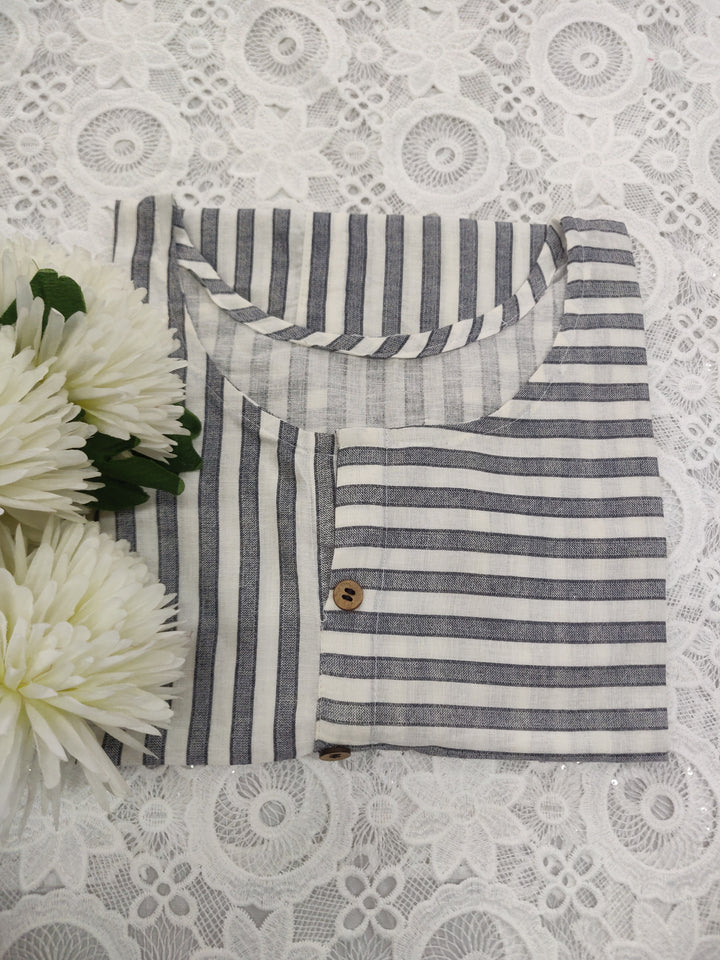 White and Black Printed Cotton Short kurta