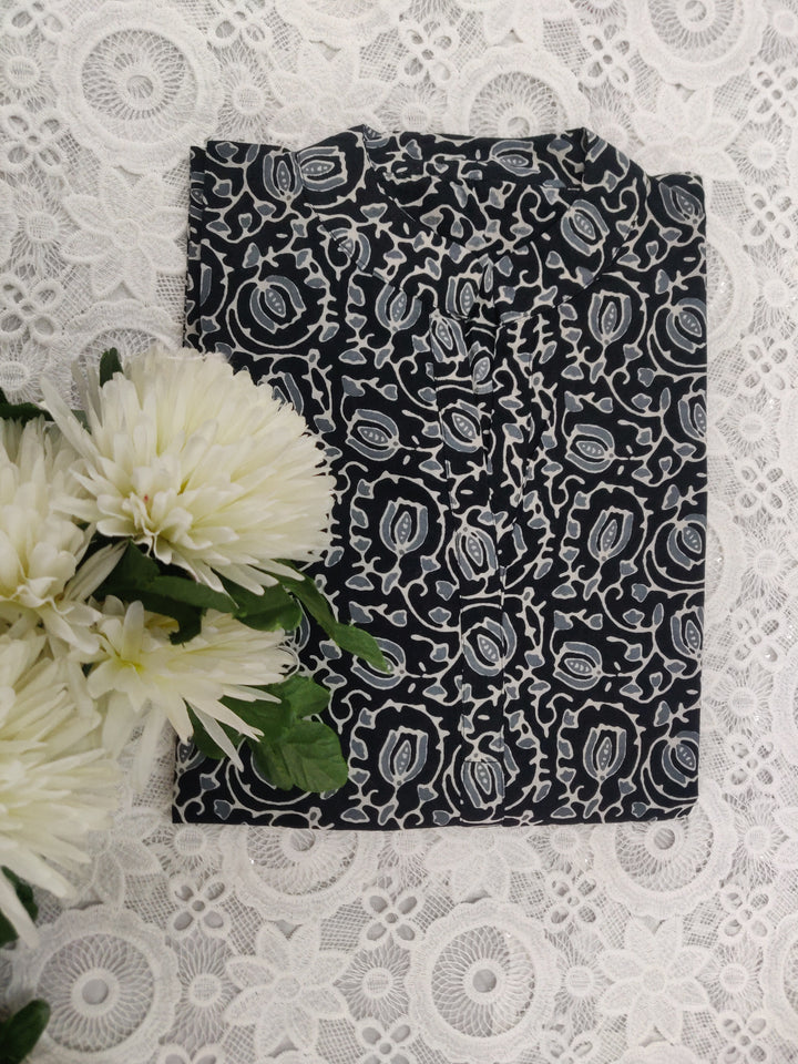 Black Printed Cotton kurta