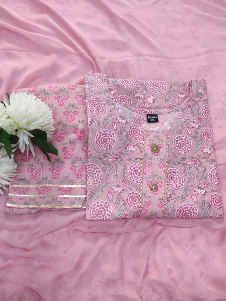 Peach Printed Cotton Suit Set