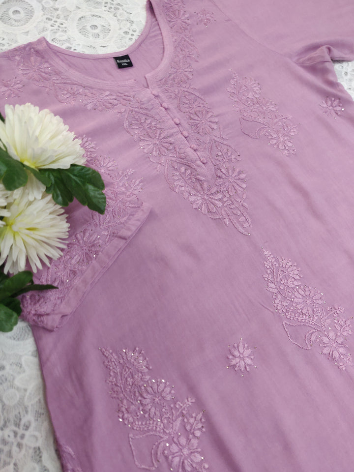 Mouve Rayon Chikankari Suit Set -Custom Made