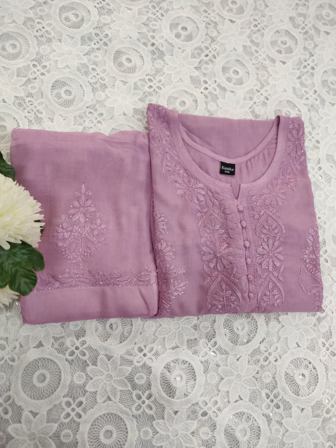 Mouve Rayon Chikankari Suit Set -Custom Made