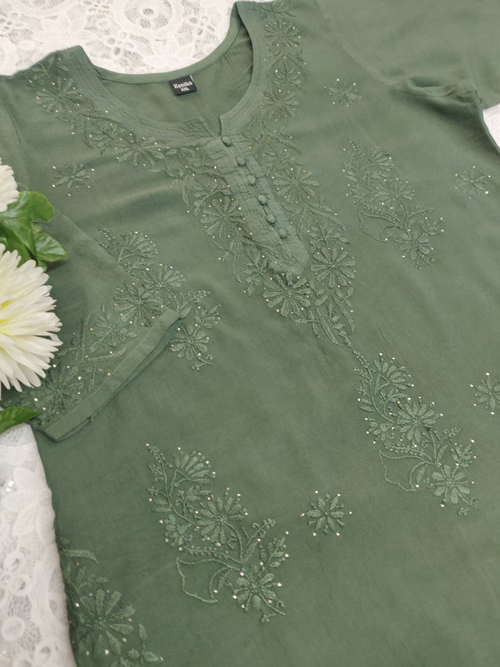 Dark Green Rayon Chikankari Suit Set