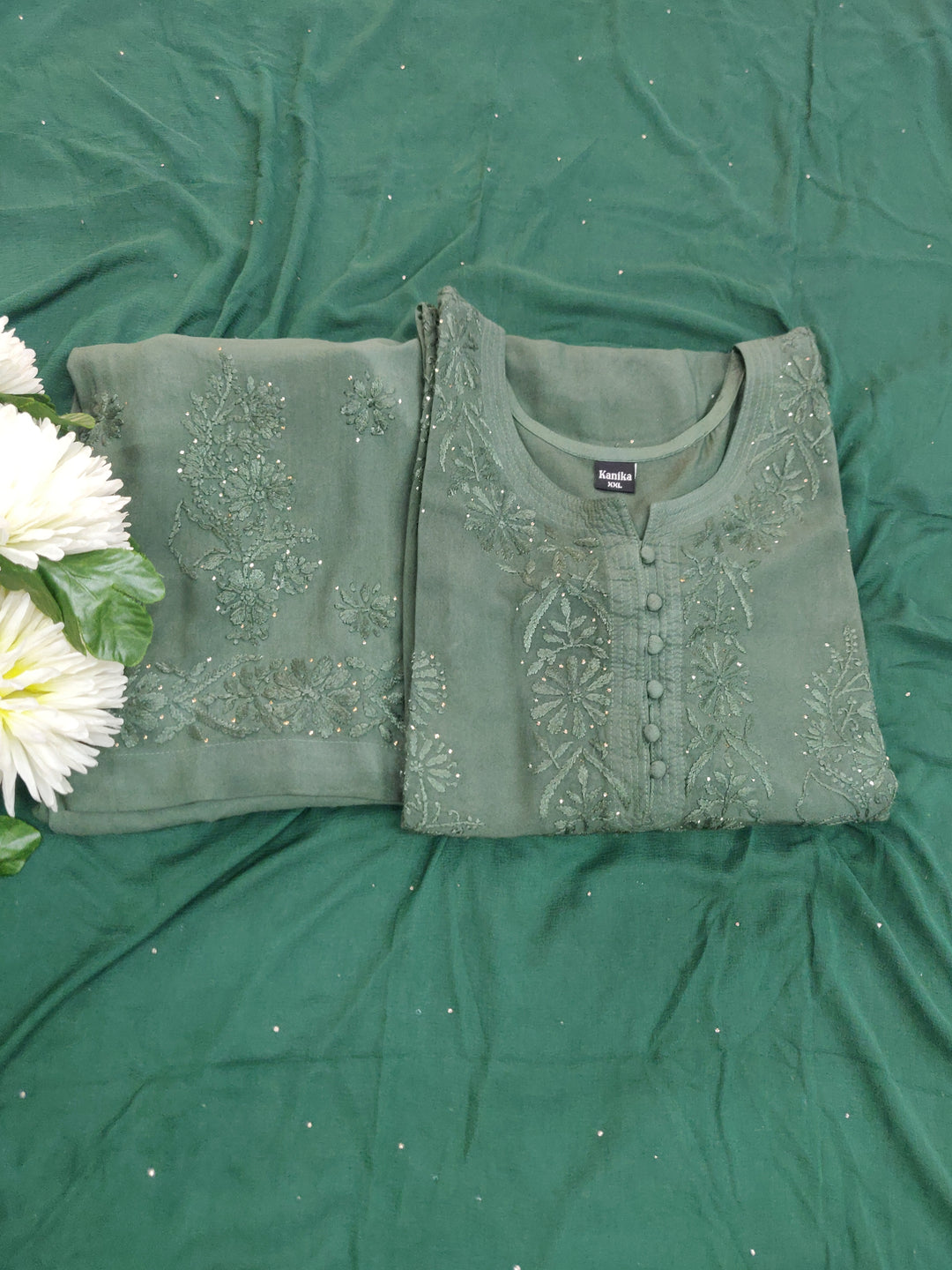 Dark Green Rayon Chikankari Suit Set