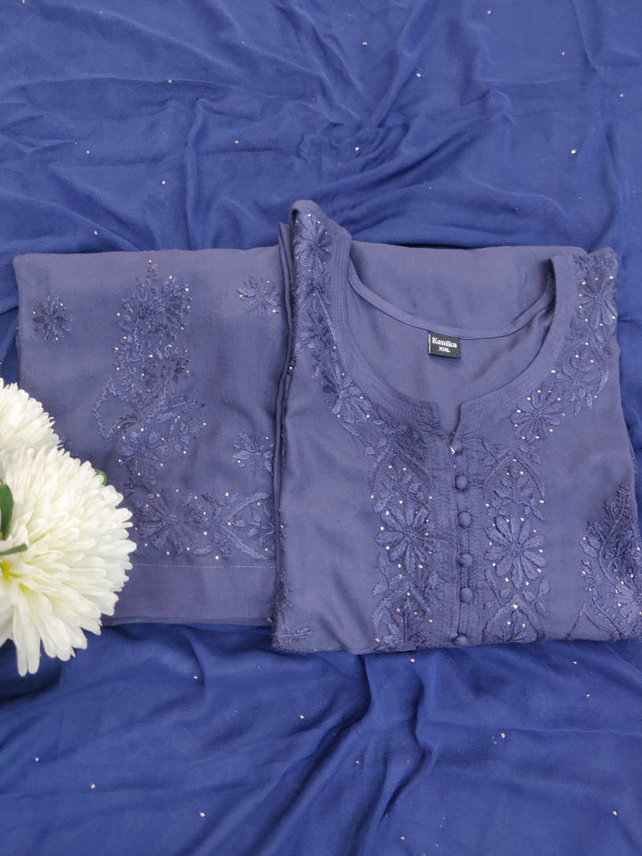 Navy Blue Rayon Chikankari Suit Set -Custom Made