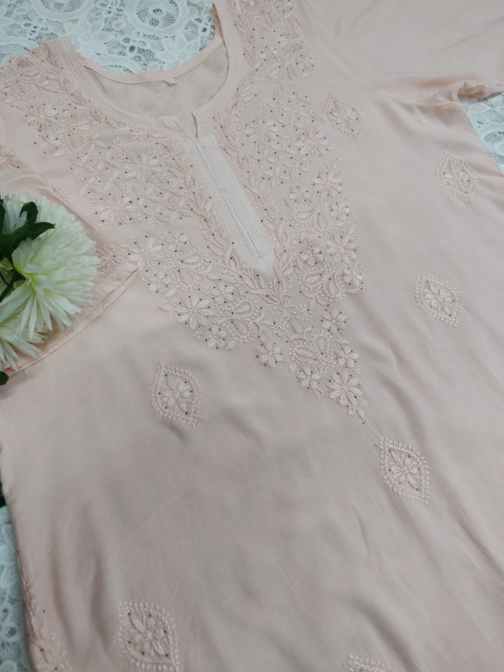 Light Peach Rayon Chikankari Suit Set -Custom Made
