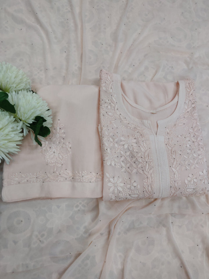 Light Peach Rayon Chikankari Suit Set -Custom Made