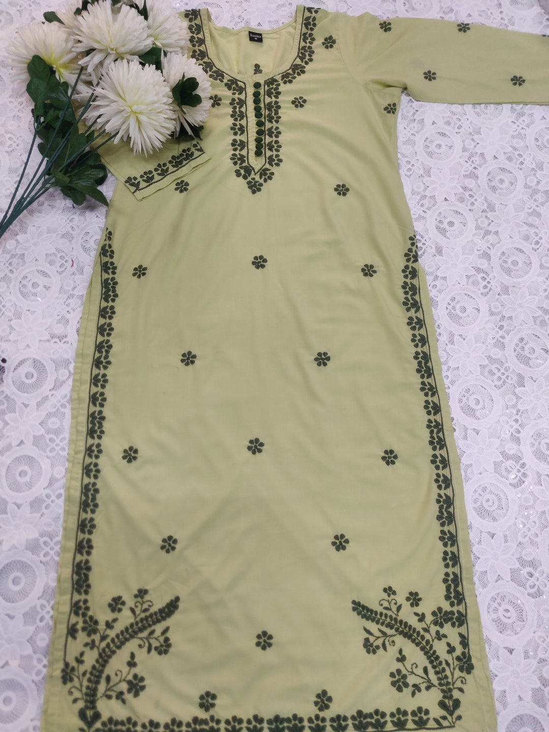 Lime green Modal Chikankari kurta