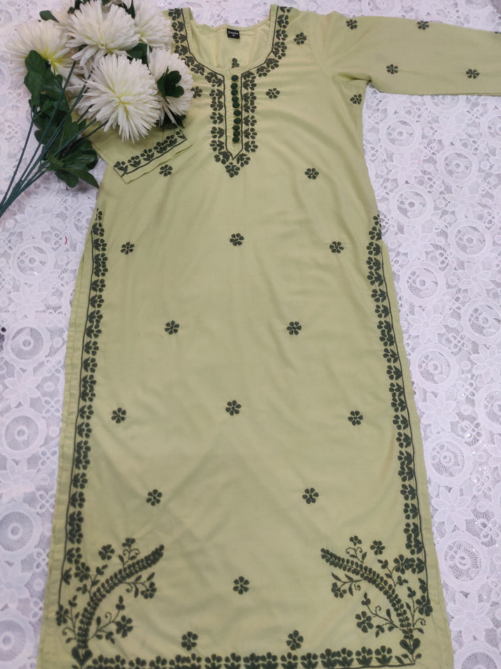 Lime green Modal Chikankari kurta