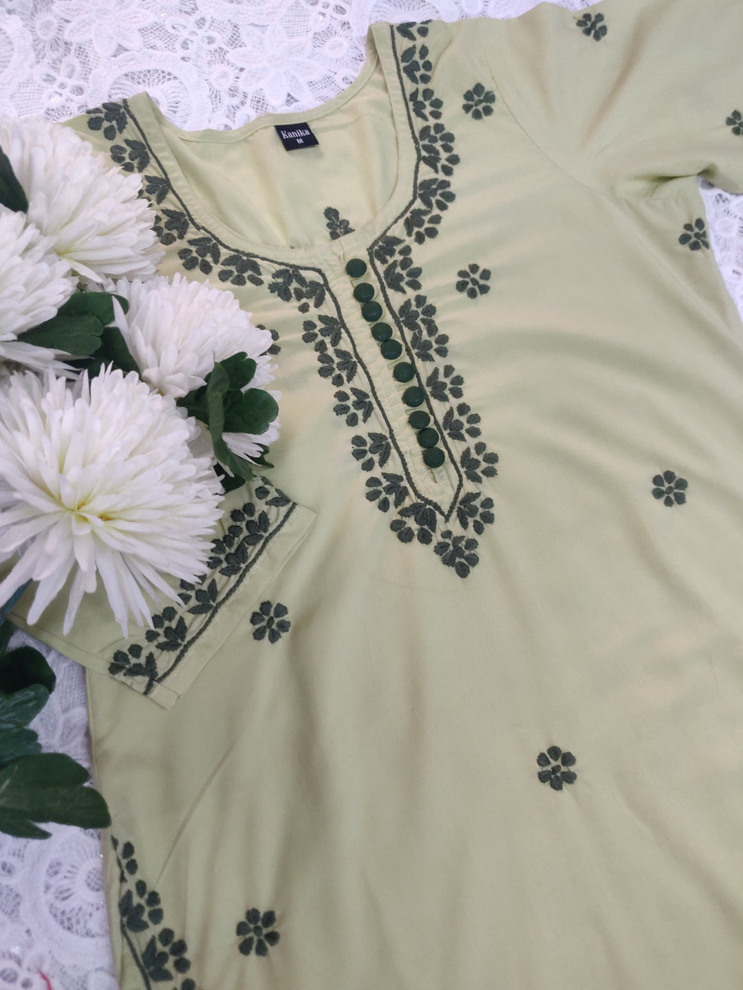 Lime green Modal Chikankari kurta