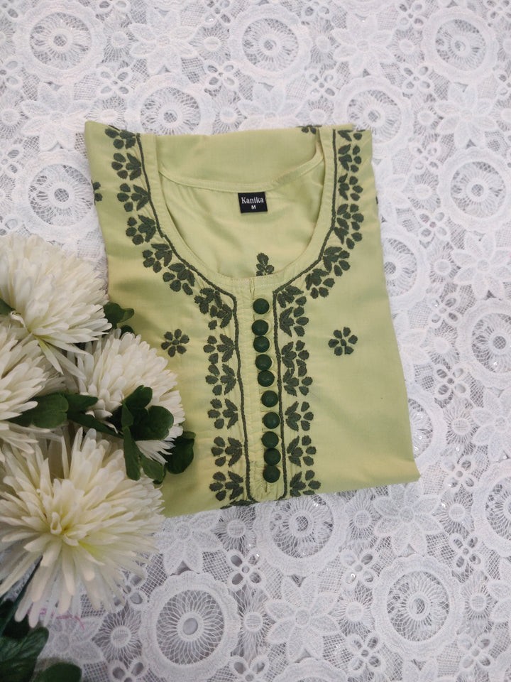 Lime green Modal Chikankari kurta