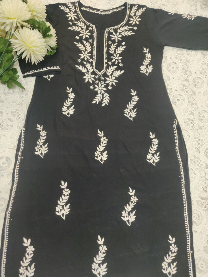 Black Reyon Chikankari kurta