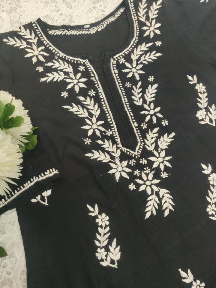 Black Reyon Chikankari kurta