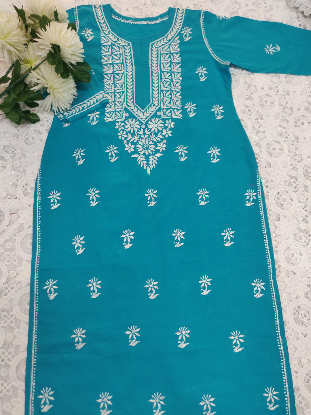 Sky Blue Rayon Chikankari kurta