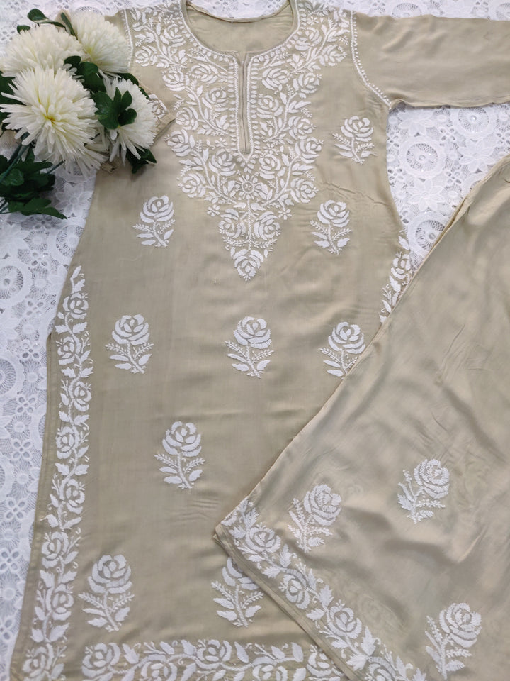 Olive green Modal Chikankari Set
