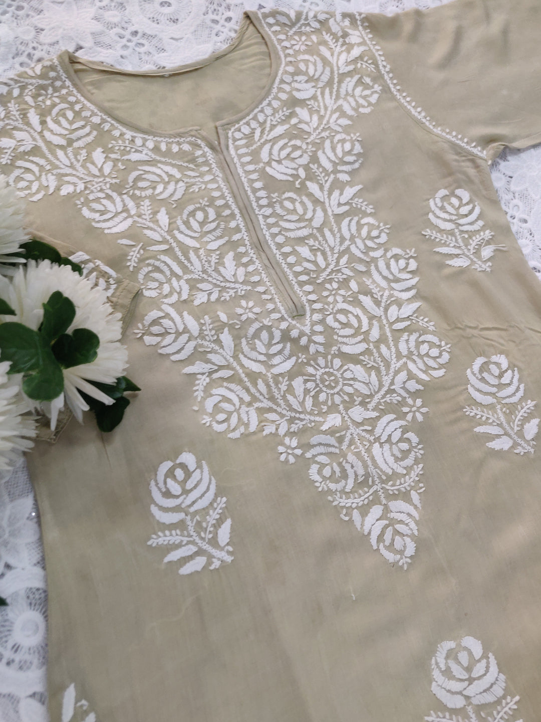 Olive green Modal Chikankari Set
