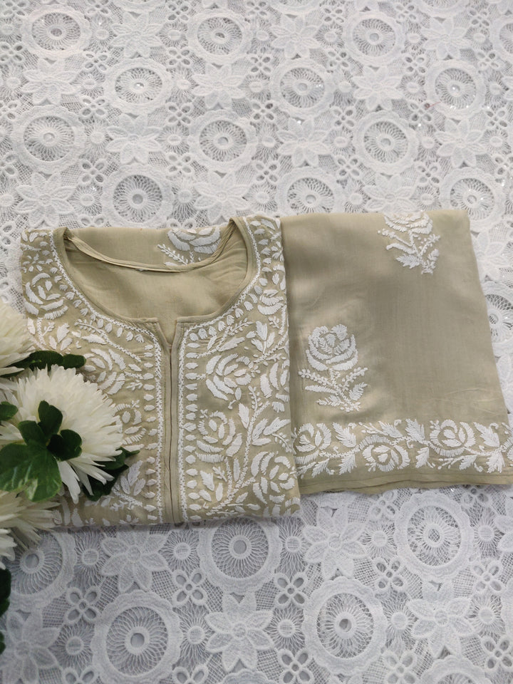 Olive green Modal Chikankari Set