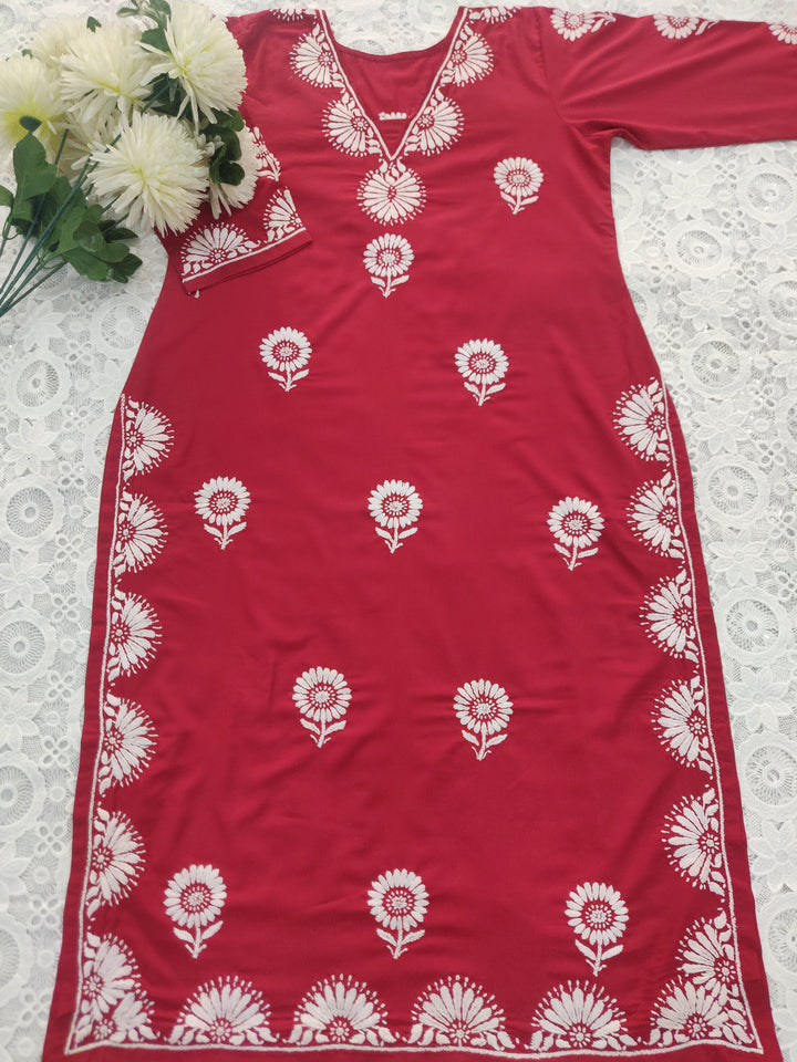Maroon Modal Chikankari kurta