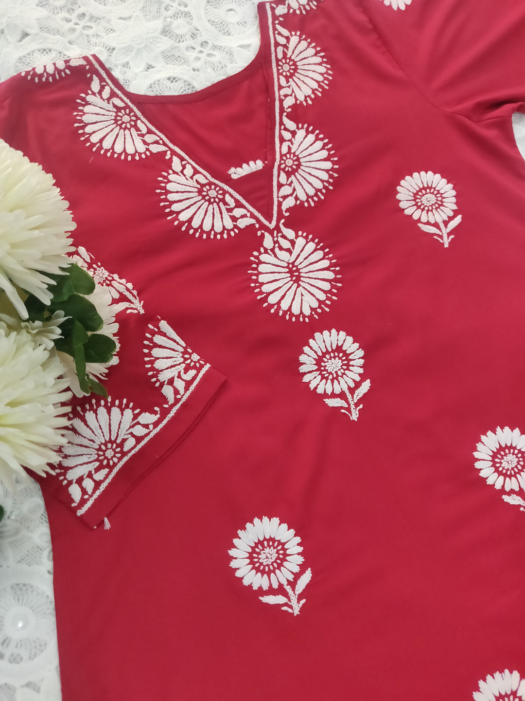 Maroon Modal Chikankari kurta