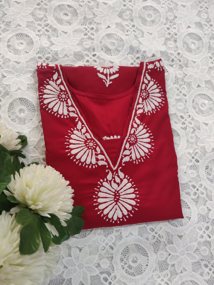 Maroon Modal Chikankari kurta