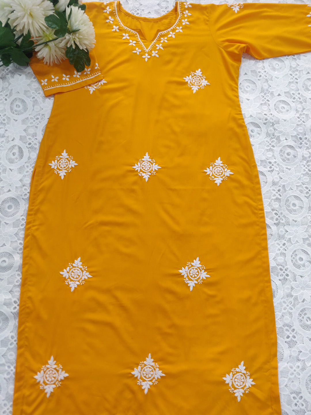 Dark Yellow Modal Chikankari kurta